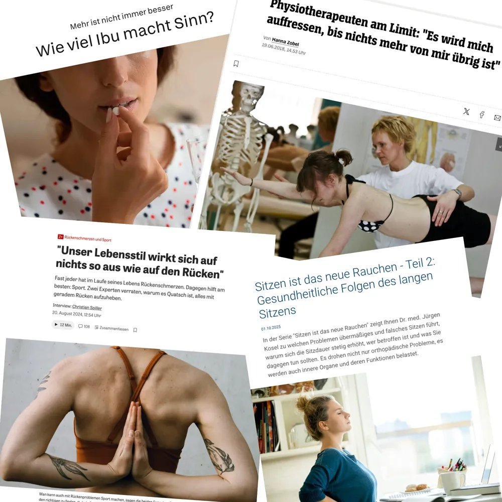 Presseberichte zu Rückenschmerzen, Schmerzmitteln und langem Sitzen
